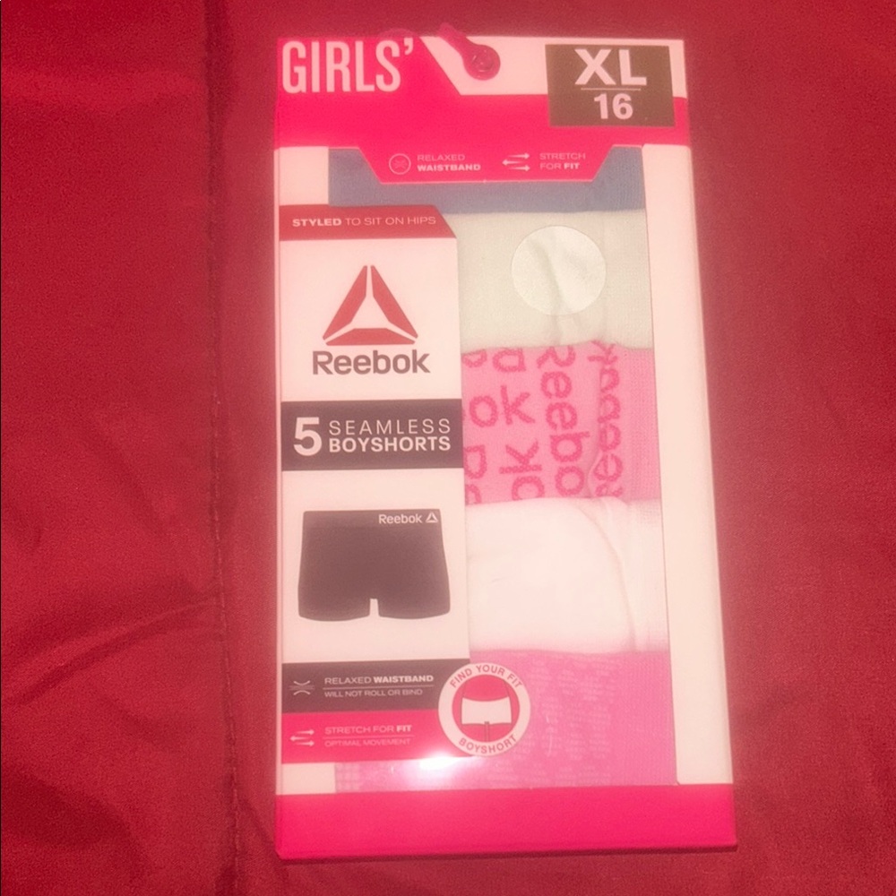 Reebok Girls' Pink and White Seamless Boyshorts XL